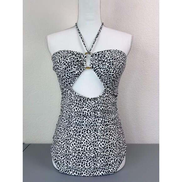Loft Beach women's 8 ivory grey animal printed one piece swimsuit bandeau halter - Picture 1 of 8